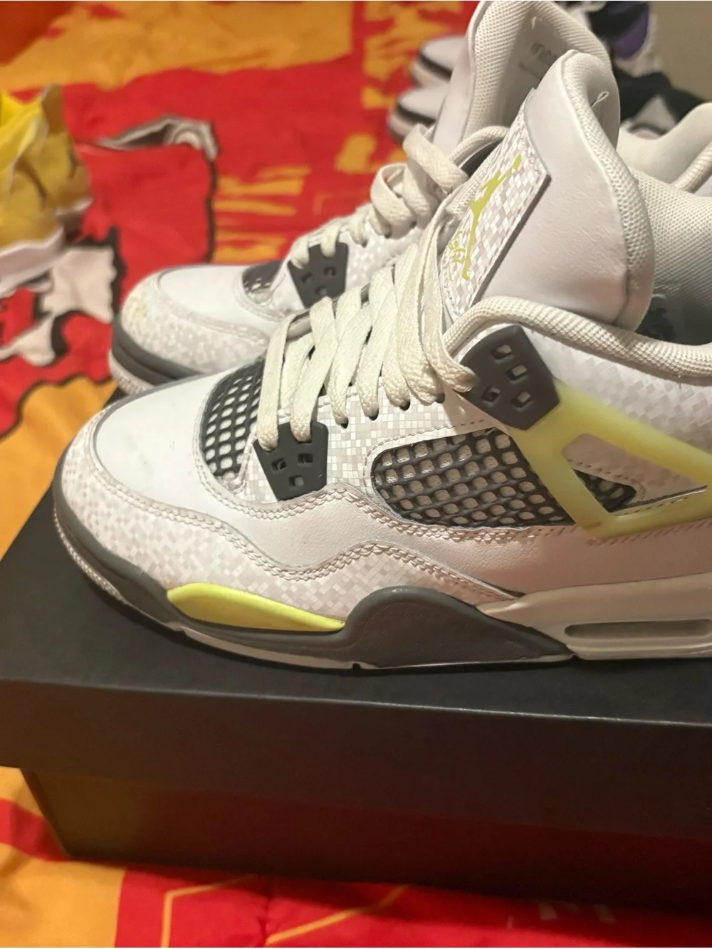 Jordan Kids White and Yellow-Green Retro Basketball Sneakers